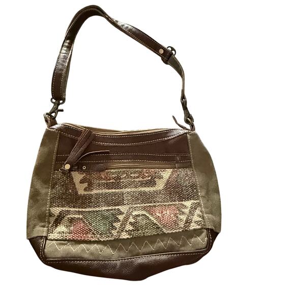 Myra Bag Canvas Leather Shoulder Bag Boho Southwestern‎ Tote Purse - Picture 1 of 9